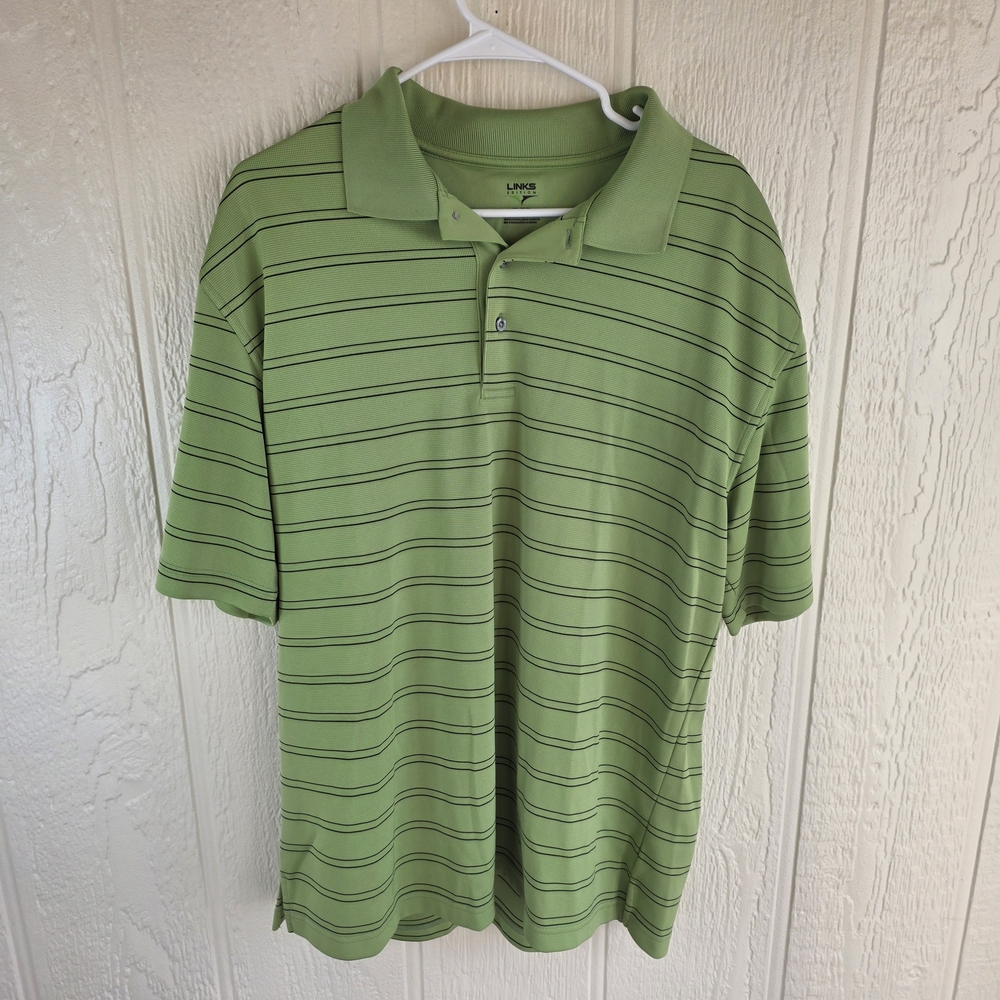 Links Men's Polo in Light Green with Black Stripes, Size XL